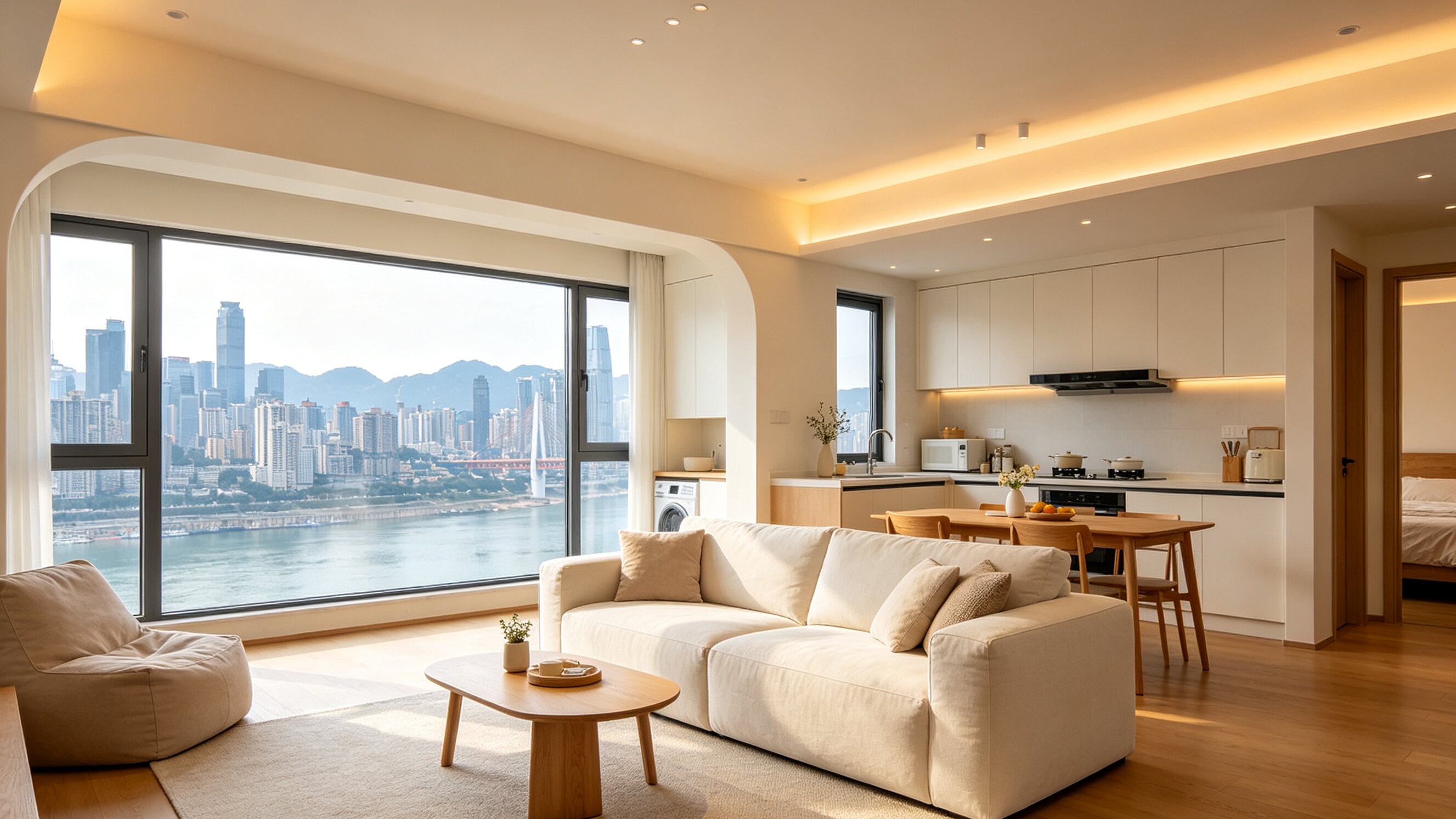 Luxury apartment interior with sea view